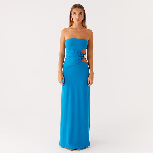 Summer Tube Top Women Dress Sexy Sexy Side Waist Hollow Out Cutout Sheath Dress