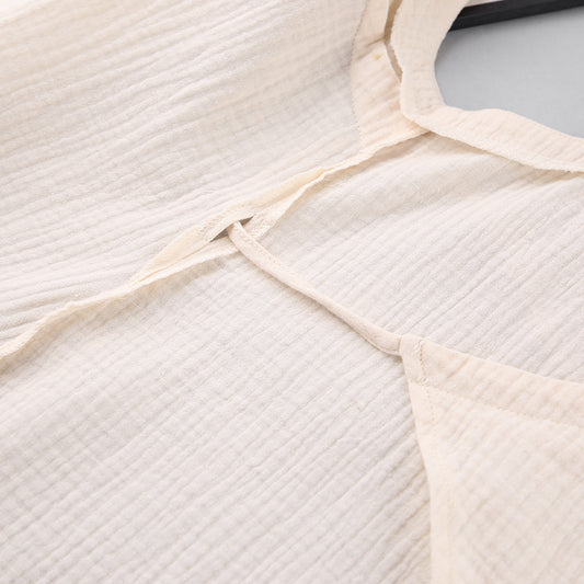 Summer Suspenders Nightdress Cotton Stomach Blanket Ladies Homewear French Sexy Double Layer Gauze Pajamas Confinement Clothing - Iyanka
