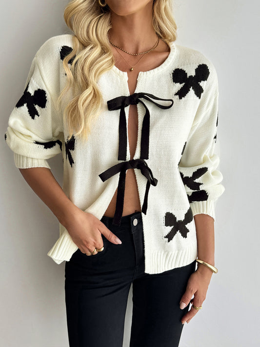 Sweet Design Lace up Bow Pattern Women Sweater Cardigan - Iyanka