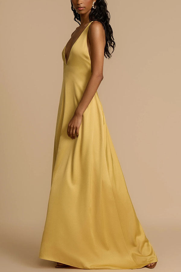 Summer Sexy Backless V neck Satin Maxi Dress Women - Iyanka