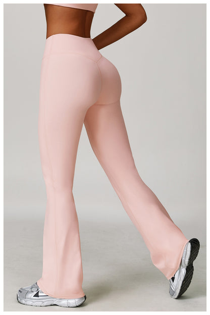Brushed High Waist Yoga Trousers Tight Wide Leg Bell Bottoms Running Sports Fitness Bootcut Trousers - Iyanka