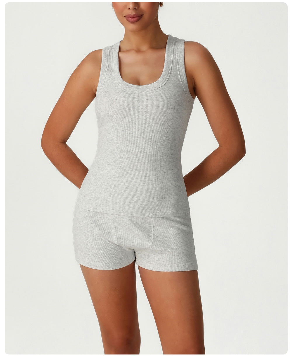 Tight Sleeveless Sports Vest Suit High Waist Casual Bum Lift Shorts Two Piece Sets Training Workout Clothes - Iyanka