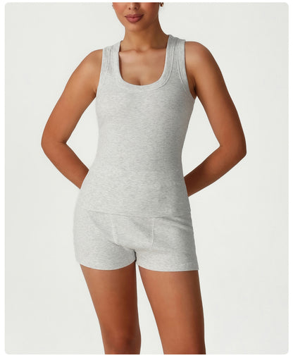 Tight Sleeveless Sports Vest Suit High Waist Casual Bum Lift Shorts Two Piece Sets Training Workout Clothes - Iyanka