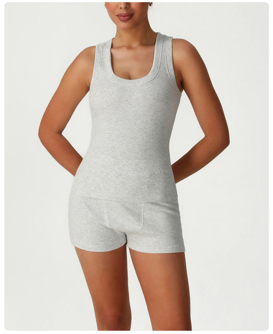 Tight Sleeveless Sports Vest Suit High Waist Casual Bum Lift Shorts Two Piece Sets Training Workout Clothes - Iyanka