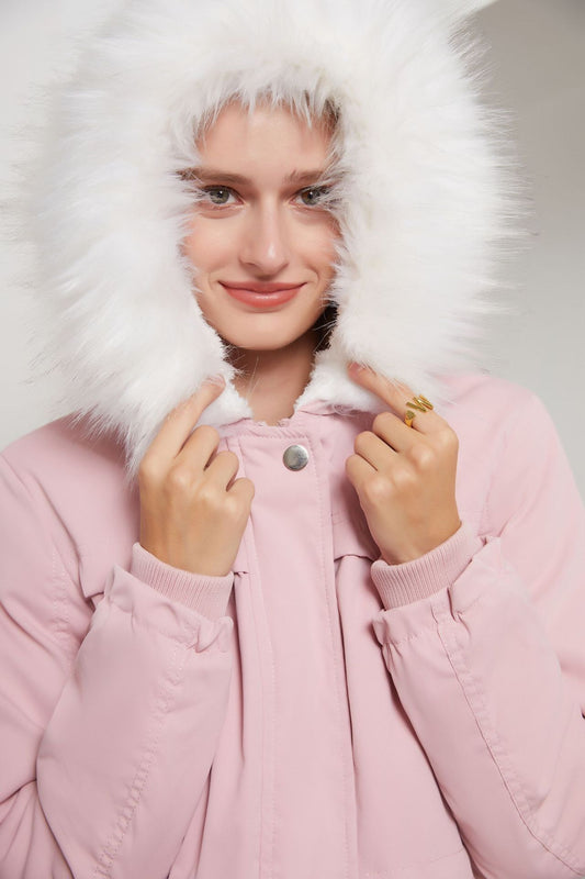 Parka Women Plus Size Mid-Length Fleece Lined Coat Women Warm with Fur Collar Loose Winter Coat Plus Size - Iyanka