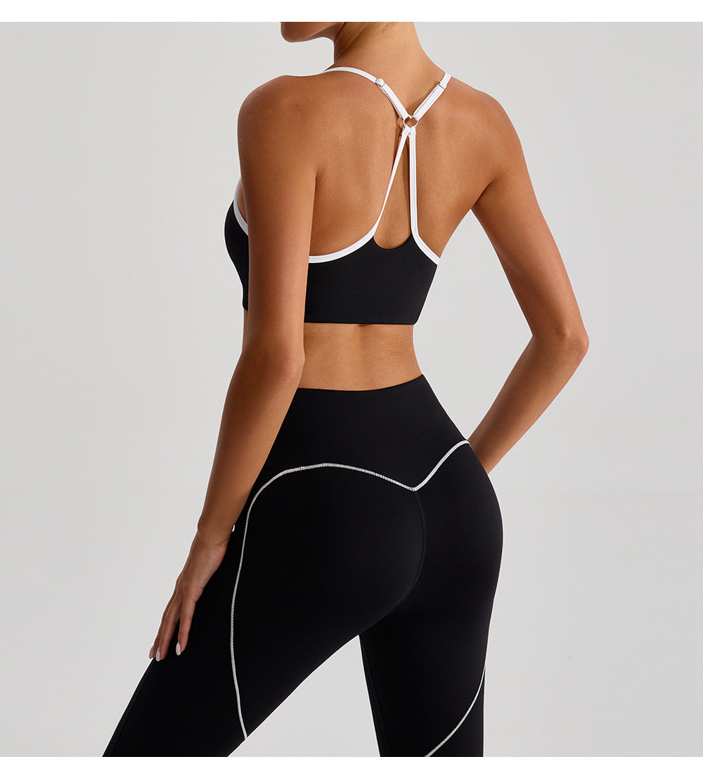 Cross Adjustable Shoulder Strap Yoga Bra Outer Wear with Chest Pad Workout Exercise Underwear Contrast Color Yoga Clothes - Iyanka