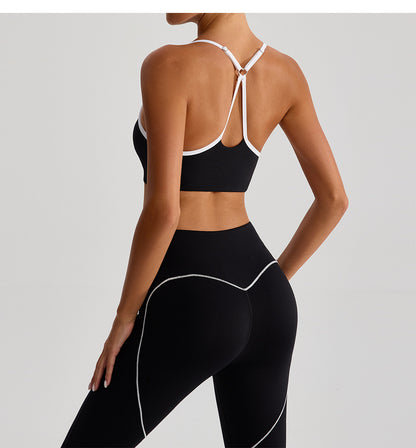Cross Adjustable Shoulder Strap Yoga Bra Outer Wear with Chest Pad Workout Exercise Underwear Contrast Color Yoga Clothes - Iyanka
