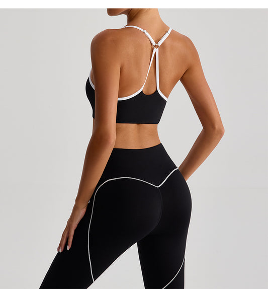 Cross Adjustable Shoulder Strap Yoga Bra Outer Wear with Chest Pad Workout Exercise Underwear Contrast Color Yoga Clothes - Iyanka