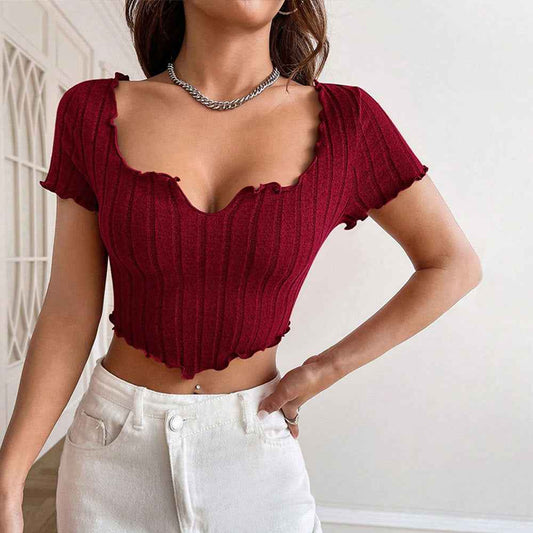 Women’s Summer Slim Fit V-Neck Cropped Tank Top – Casual French Style