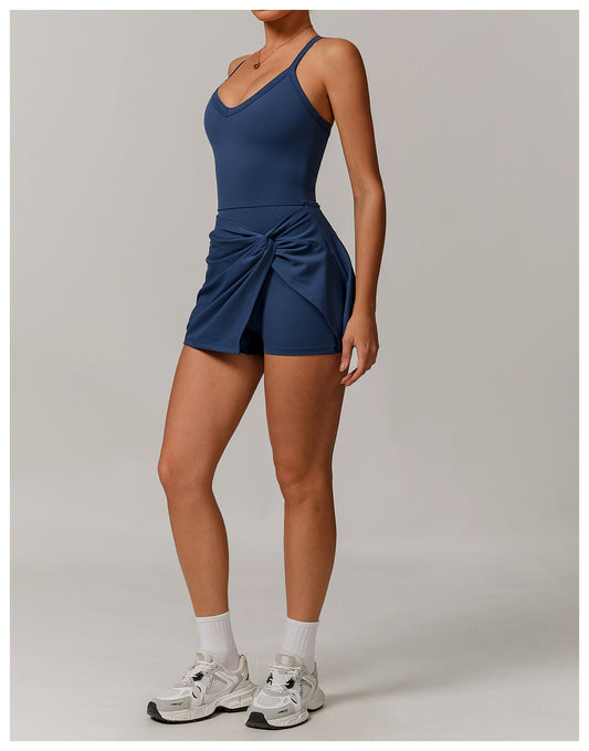 Sustainable Recycled Dress Anti Exposure Kink Design Cross Hollow Out Cutout out Beauty Back Tennis - Iyanka
