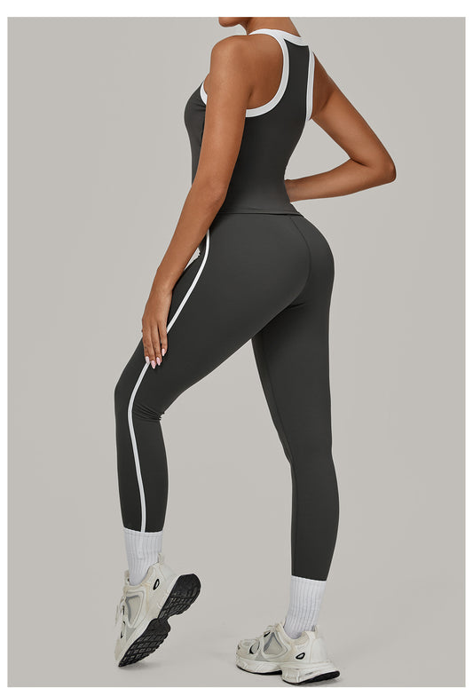 Contrast Color Binding Sports Suit Women Tight Nude Feel Yoga Clothes Sports Outdoor Fitness Two Piece Sets - Iyanka