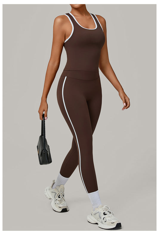 Sports Color Contrast Patchwork Tight Nude Feel Yoga Two Piece Sets Running Fitness Yoga Wear - Iyanka