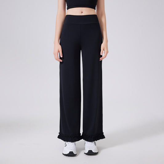 High Waist Belly Contracting Lace Sports Loose Casual Straight Trousers Women Running Thin Fitness Pants Cloud Sense Yoga Pants - Iyanka