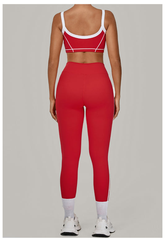 Autumn Sand Color Contrast Patchwork Yoga Suit Skinny Slimming Outdoor Sports Running Fitness Two Piece Sets - Iyanka
