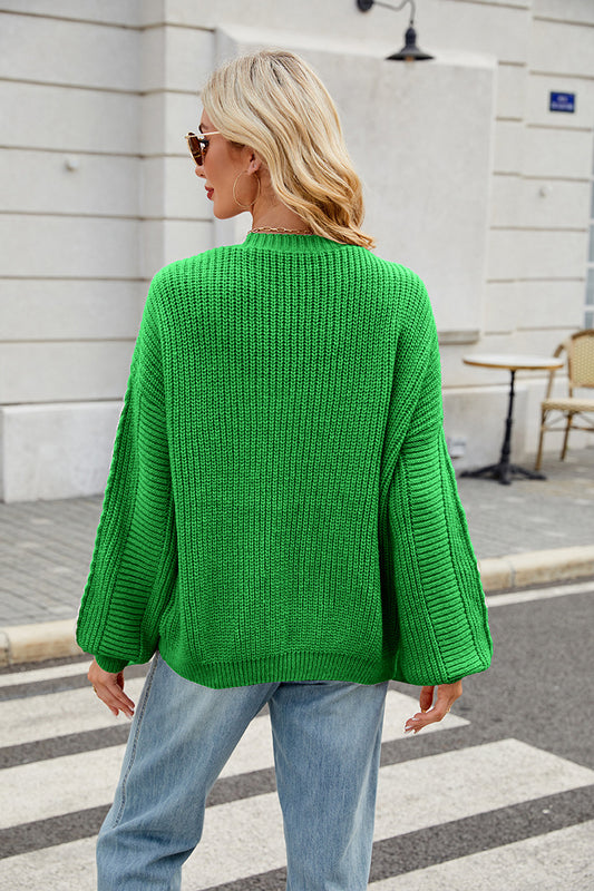 Women Clothing Idle Loose Sweater Coat Autumn Winter Long Sleeved V neck Twisted Knitted Sweater - Iyanka