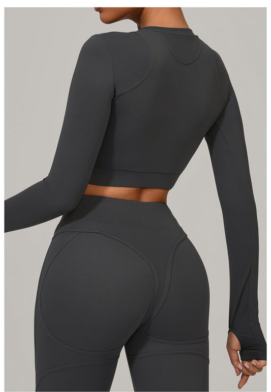 Autumn Sand Brushed Long Sleeve Yoga Clothes High Strength Workout Clothes Pilates Running Sport Long Sleeve Top - Iyanka