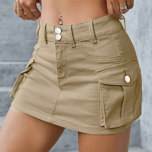 Autumn Street Solid Color Low Waist Slim Fit Package Hip Skirt Women
