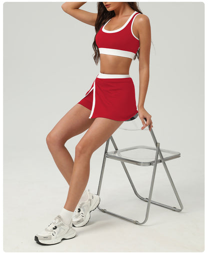 Contrast Color Sports Bra Tennis Skirt Set Women Quick Drying Anti Emptied Pantskirt Sports Set - Iyanka