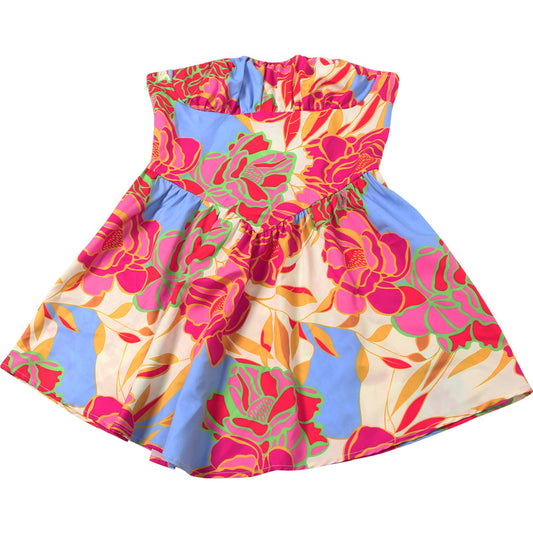 Summer Women Sexy Tube Top Cinched Waist Backless Printing Dress