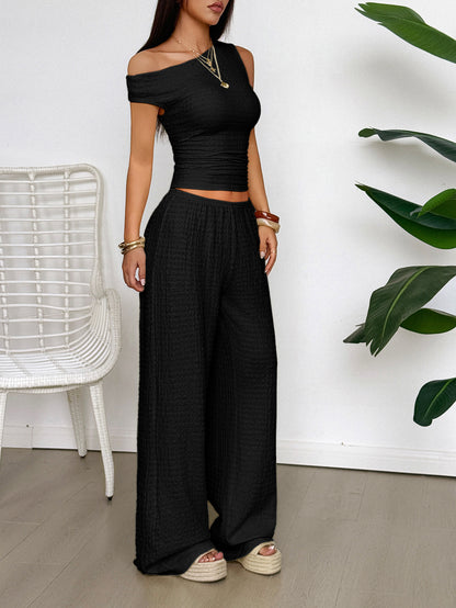 Casual Vacation Vest Wide Leg Trousers Two Piece Set Women Clothing Spring Summer - Iyanka