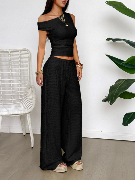 Casual Vacation Vest Wide Leg Trousers Two Piece Set Women Clothing Spring Summer - Iyanka
