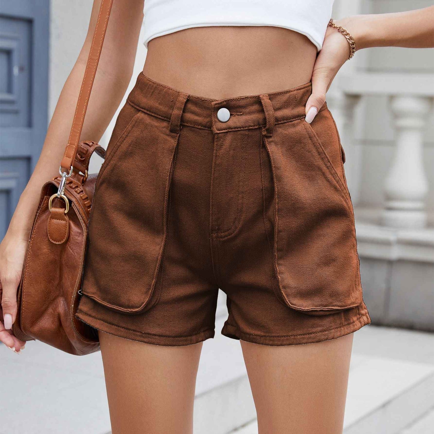 Women Clothing Elastic Waist Workwear Casual Shorts