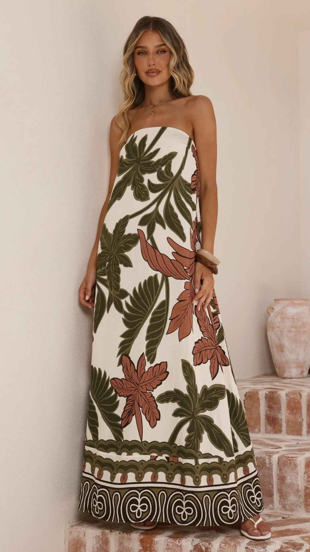 Summer Printed Maxi Dress French Vacation Sexy Bandeau Dress