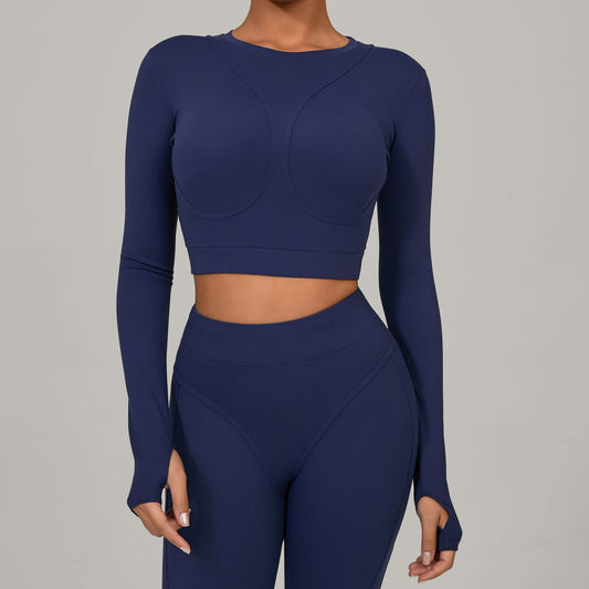 Autumn Sand Brushed Long Sleeve Yoga Clothes High Strength Workout Clothes Pilates Running Sport Long Sleeve Top - Iyanka