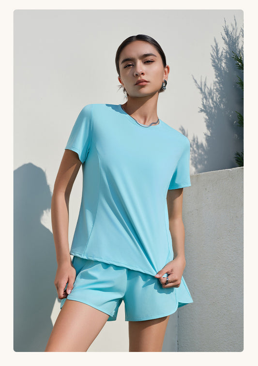 Spring Summer Sports Set Women Two Piece Set Quick Drying Loose Breathable Thin round Neck Running Fitness Two Piece Set - Iyanka