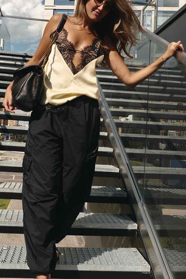 Sexy Lace Stitching Deep V Plunge neck Strap Inner Wear Blouse Vest