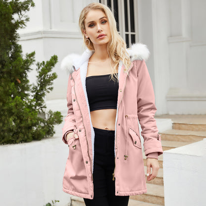 Autumn Winter Detachable Fur Collar Women Overcome Long Sleeve Hooded Cotton Padded Coat Fleece Coat Cotton Padded Coat Women - Iyanka