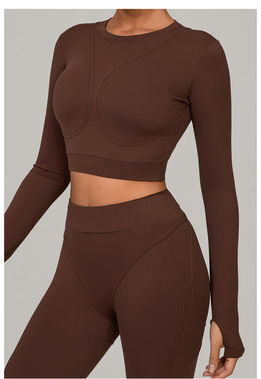 Autumn Sand Brushed Long Sleeve Yoga Clothes High Strength Workout Clothes Pilates Running Sport Long Sleeve Top - Iyanka