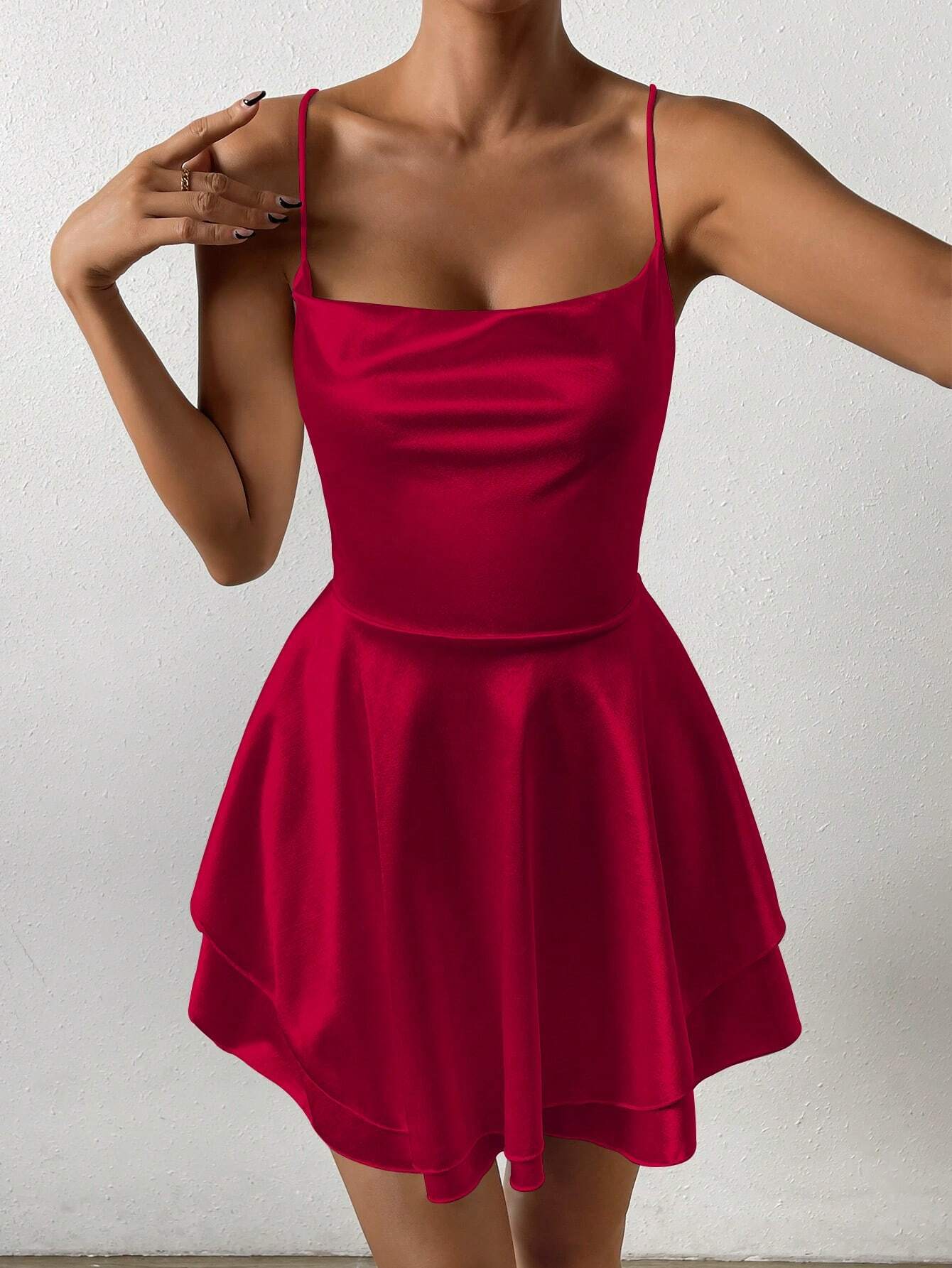 Spring Summer Women Clothing Sexy Backless Waist Trimming Sling Satin Mini Lotus Leaf Dress - Iyanka