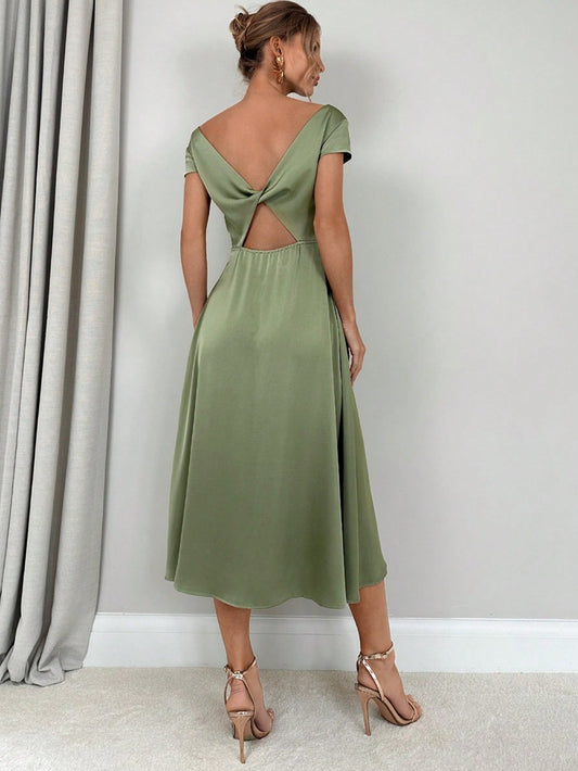 Women Clothing High Grade Summer Split Artificial Silk Dress Satin Long Dress - Iyanka