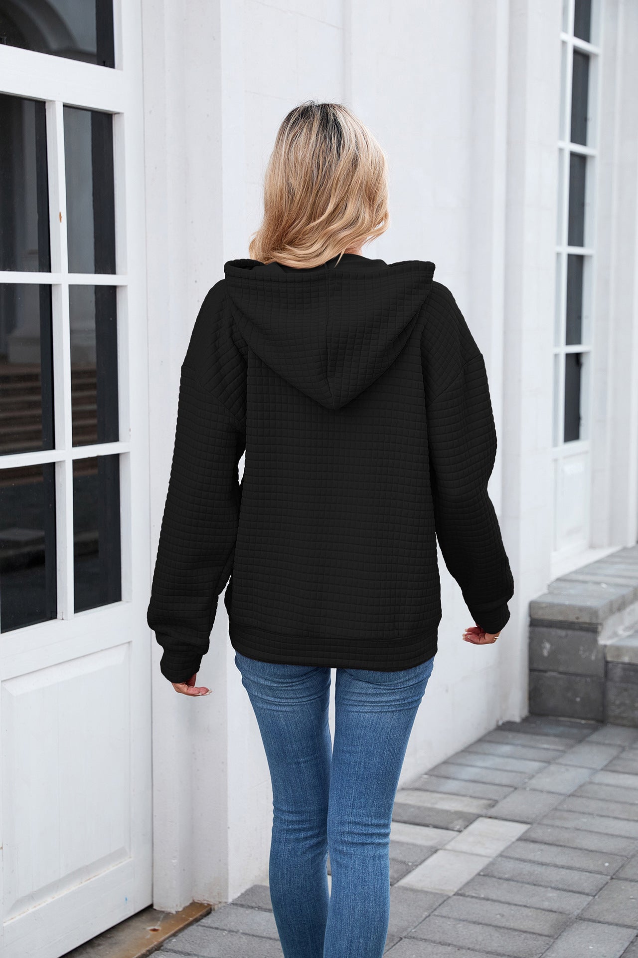 Autumn Winter Solid Color Hooded Pocket Loose Long Sleeve Sweatershirt Coat for Women - Iyanka