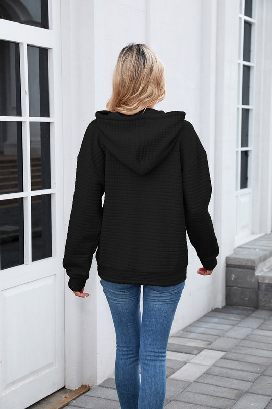 Autumn Winter Solid Color Hooded Pocket Loose Long Sleeve Sweatershirt Coat for Women - Iyanka