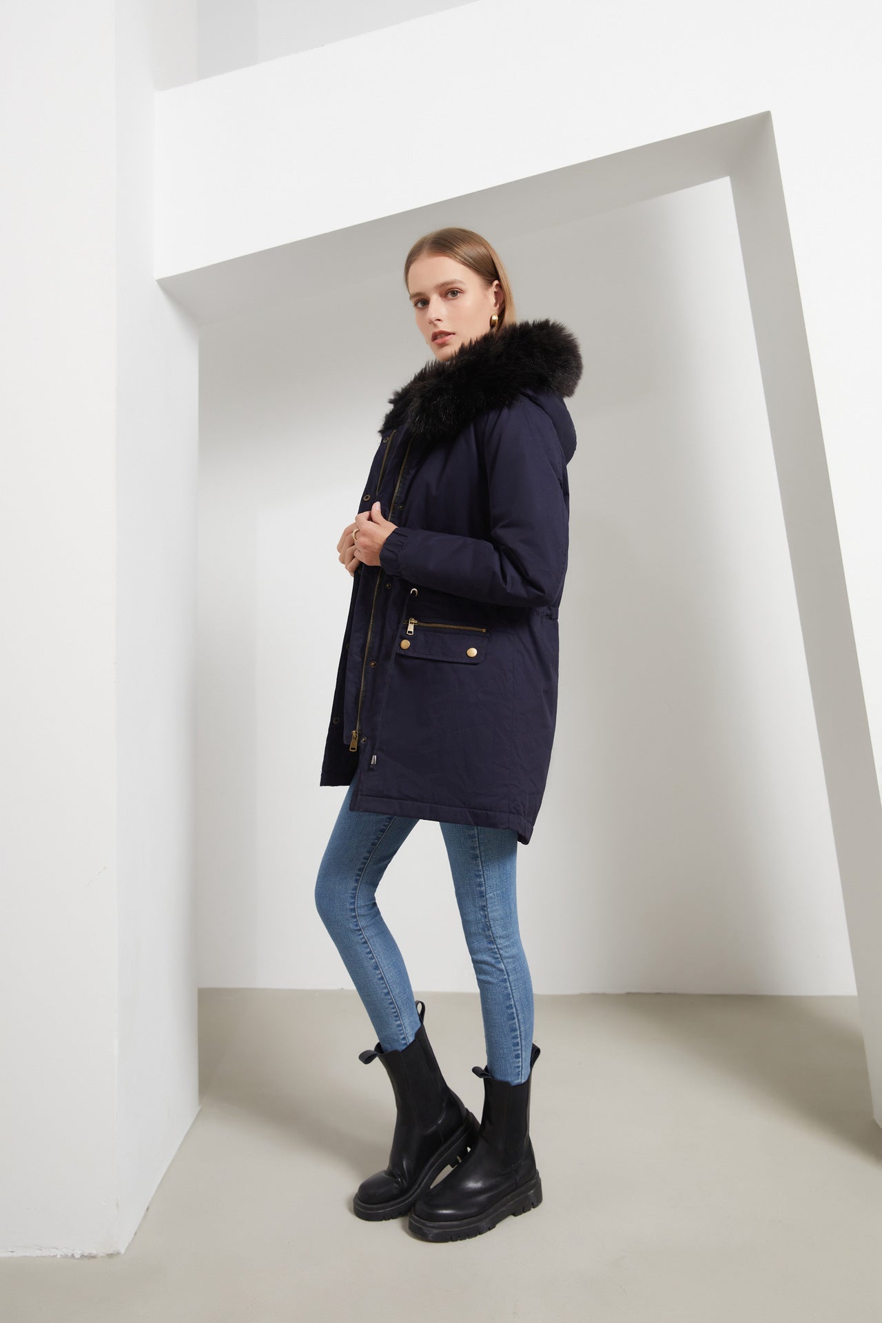 Autumn Winter Parka Women Fleece Lined Coat Women with Fur Collar Hooded Warm Jacket Loose Cotton Coat Plus Size - Iyanka