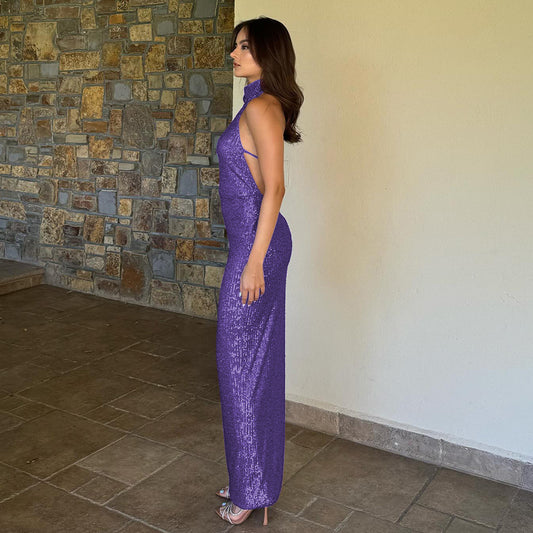Summer Elegant Slim Women Dress Sexy Backless Sleeveless Sequined Sheath Dress