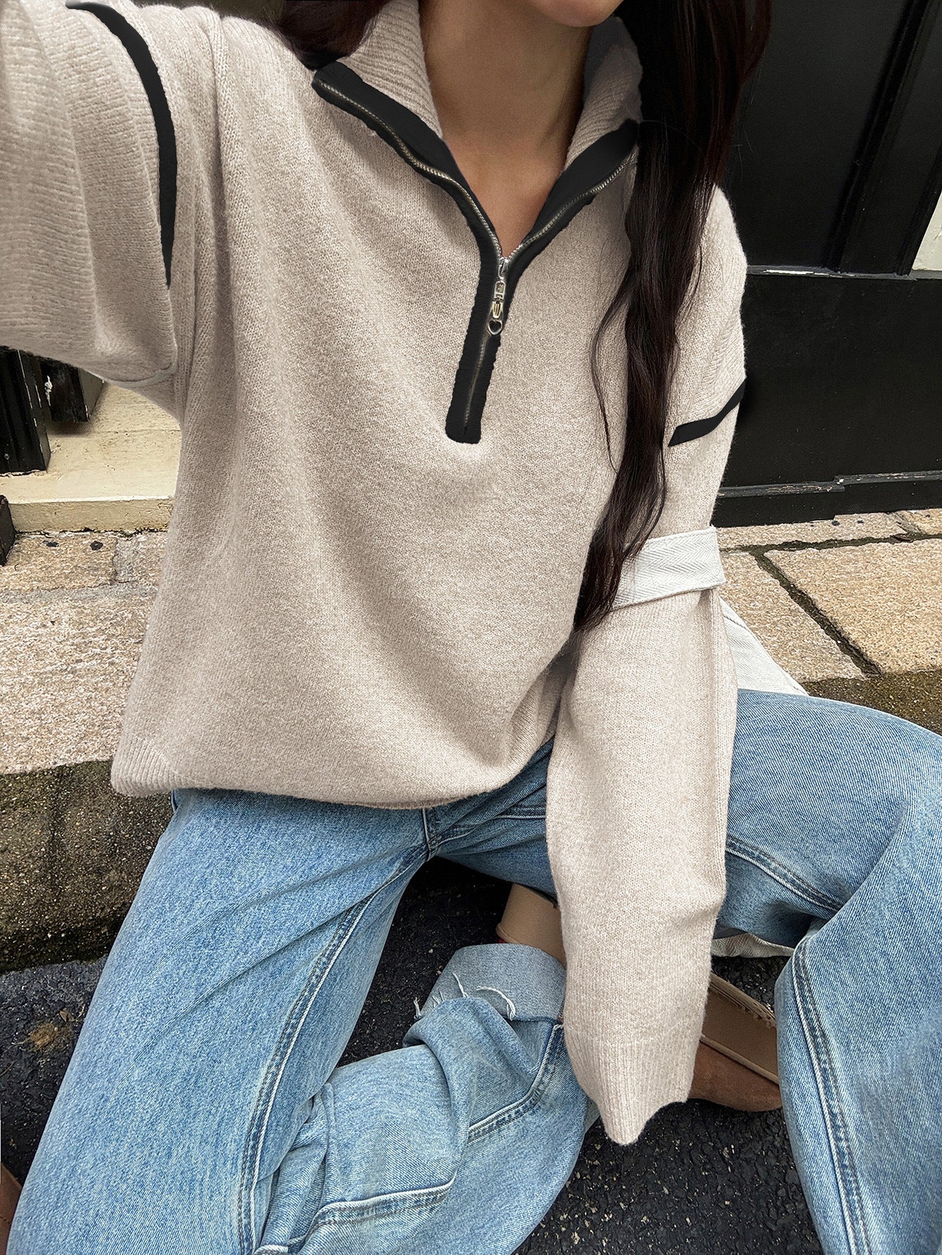 Casual Simple Solid Color Long Sleeve Zipper Sweaters Women Clothing Autumn Winter - Iyanka