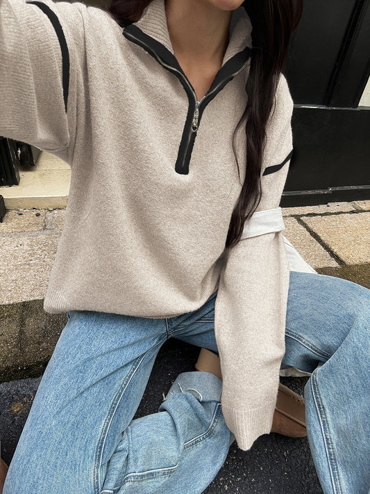 Casual Simple Solid Color Long Sleeve Zipper Sweaters Women Clothing Autumn Winter - Iyanka