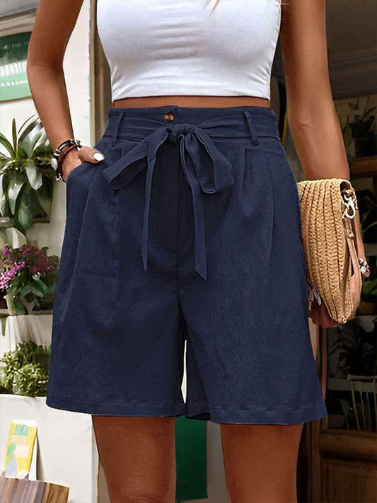 Women Clothes Casual Pants Women Tied Elastic Waist Solid Color Fifth Pants Office Wide Leg Shorts