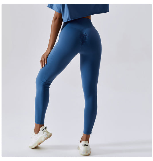 Nude Feel Yoga Pants Hip Lifting Pocket Quick Drying Fitness Pants Criss Cross Waist Head Skinny Running Sports Pants Women - Iyanka