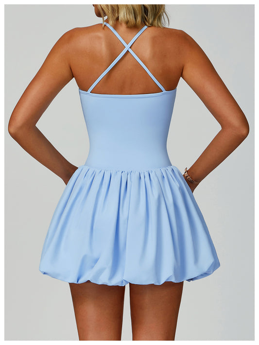 Cross Back Tennis Dress Nude Feel Anti Exposure Exercise Dress Outdoor Casual Running Sports Dress - Iyanka