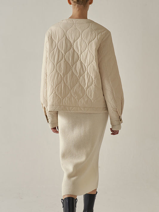 Cotton-Padded Coat Women Wave Pattern Design Quilted Short Thickened Lightweight Cotton Jacket Coat Slimming Bread Coat - Iyanka