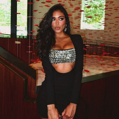 Sexy Women Clothing Nightclub Rhinestone Corset Hollow Out Cutout out Cinched Hip Dress Sexy Dress