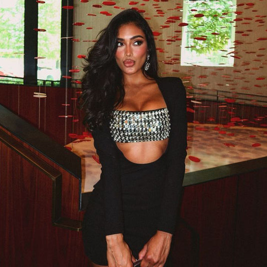Sexy Women Clothing Nightclub Rhinestone Corset Hollow Out Cutout out Cinched Hip Dress Sexy Dress