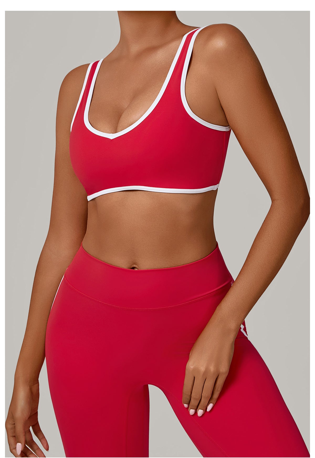 Autumn Sand Contrast Color Wide Shoulder Strap Sports Underwear Shockproof Women One Piece Yoga Bra Outdoor Workout Clothes - Iyanka