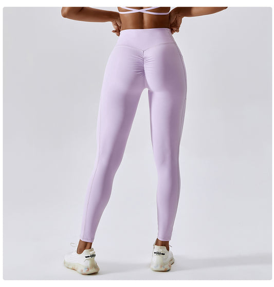 Nude Feel Yoga Pants Hip Lifting Pocket Quick Drying Fitness Pants Criss Cross Waist Head Skinny Running Sports Pants Women - Iyanka