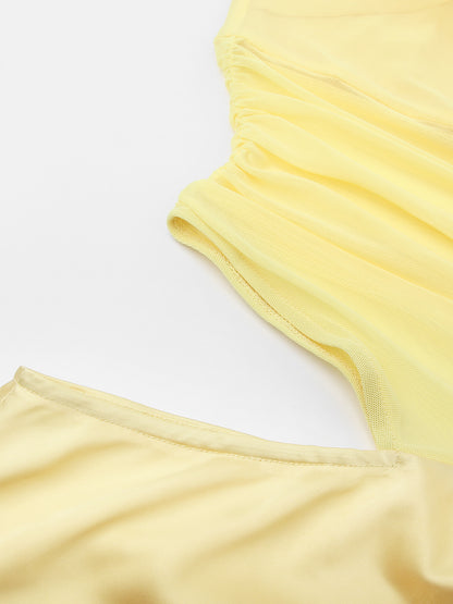Sexy Tube Top Hollow Out Cutout Backless Yellow Dress French High Grade Satin Dress Sexy Summer Beautiful Dress - Iyanka