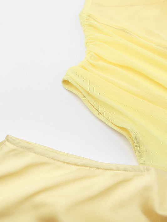 Sexy Tube Top Hollow Out Cutout Backless Yellow Dress French High Grade Satin Dress Sexy Summer Beautiful Dress - Iyanka